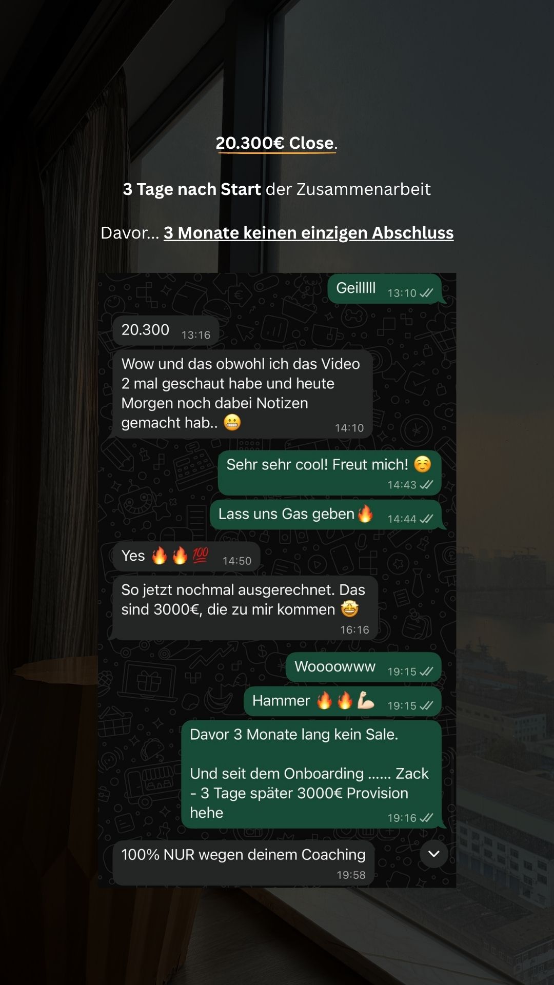 20.300 EUR Close 3 Tage nach Start