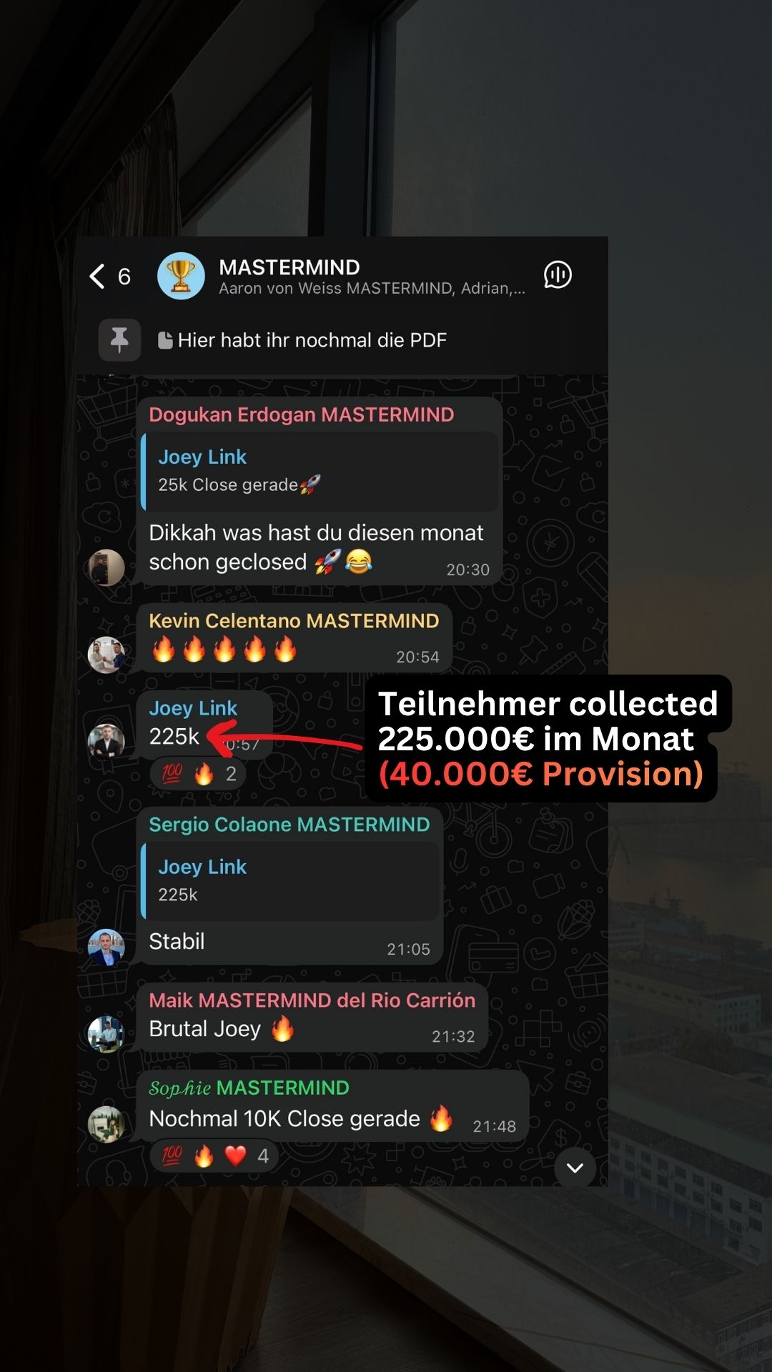 Joey Link 225K collected im Monat 40K Provision