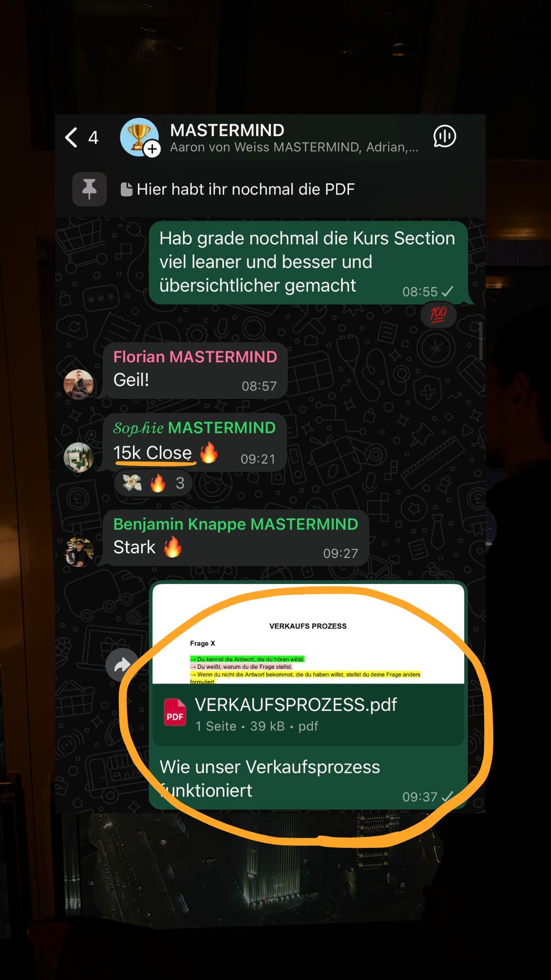 Verkaufsprozess PDF geteilt und Sophie 15K Close