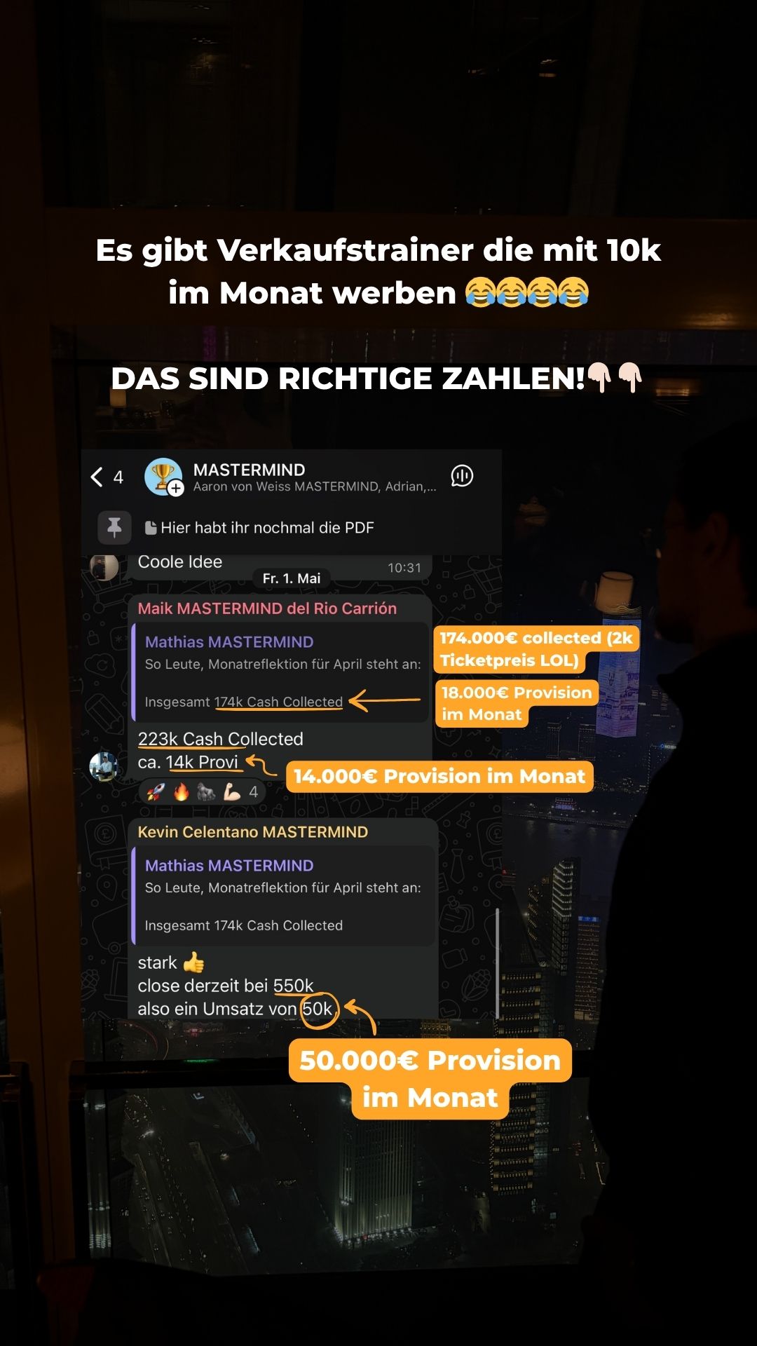 Mathias 174K collected 50K Provision im Monat